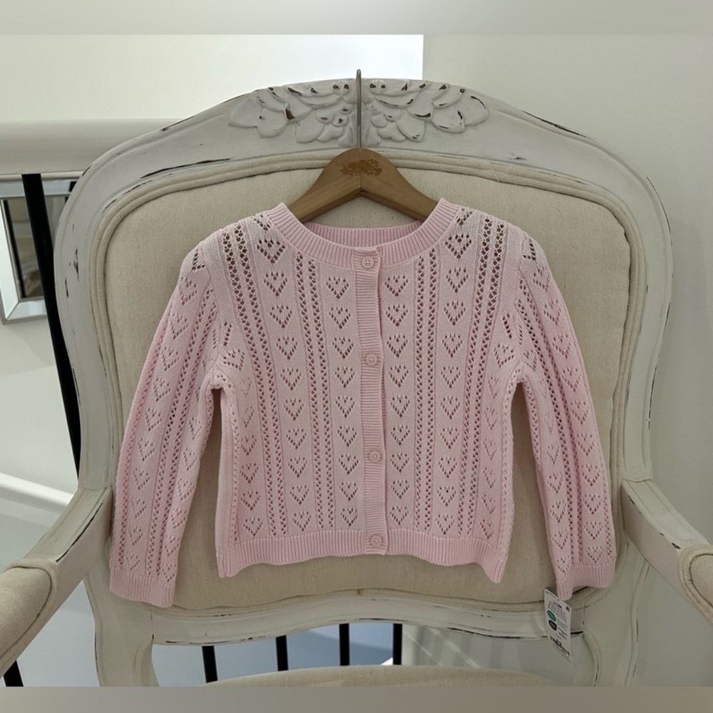 🎀 24 Mth Oshkosh Blush Pink Heart Knit Classic Cotton Cardigan NWT